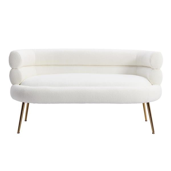Z-joyee White Polyester Accent Arm Chair Leisure Sofa with Golden Feet