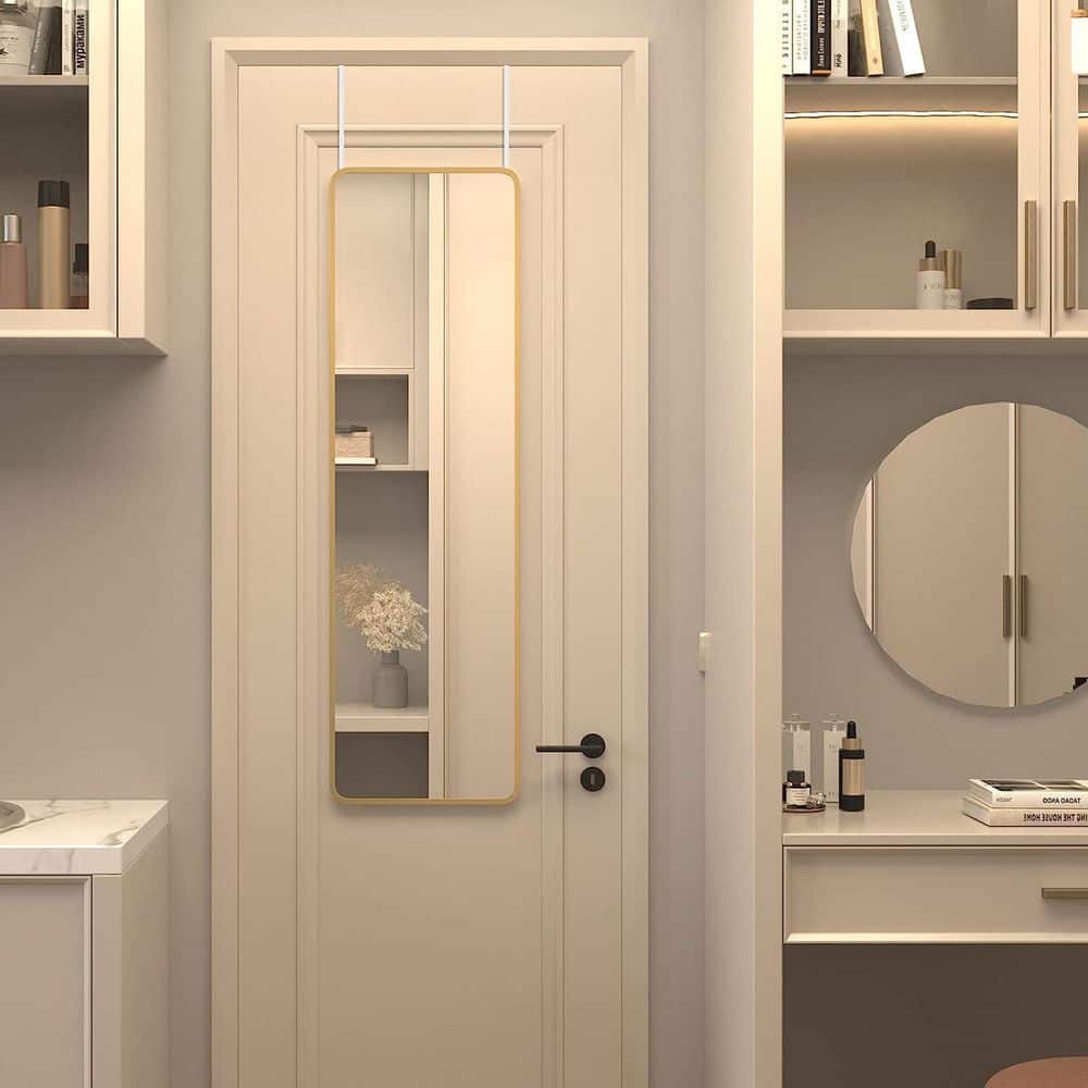 Gold 14 in. W x 47 in. H Rectangular Metal Framed Door Mirror