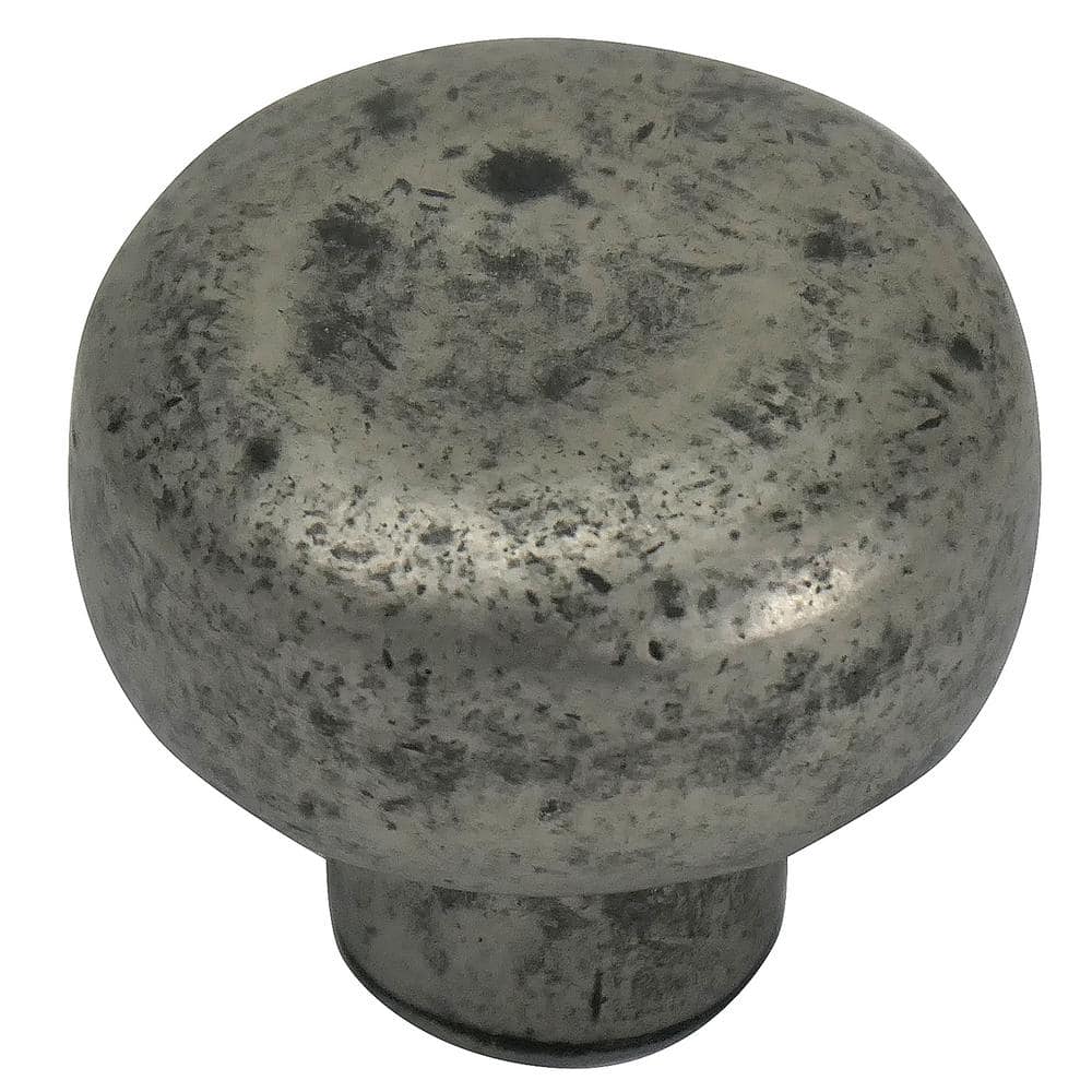 Distressed Pewter Round Metal Cabinet Knob with Mounting Hardware