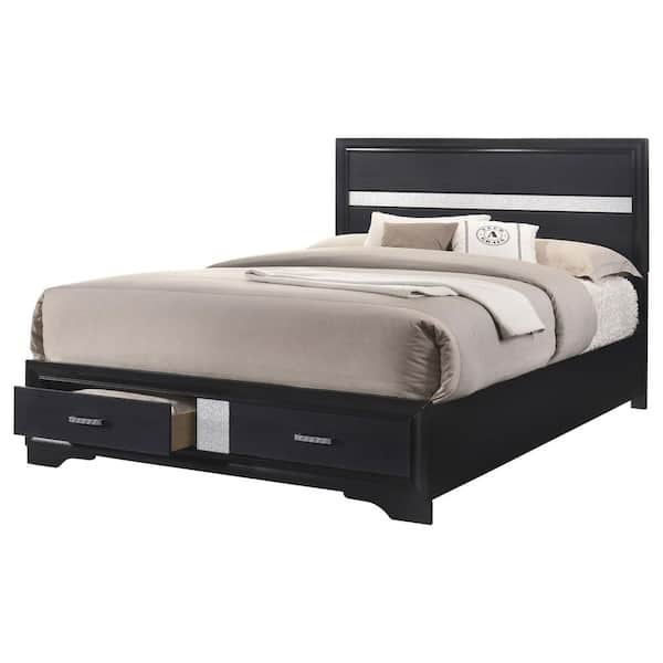 Coaster Miranda Black Wood Frame Queen Panel Bed with 2-Drawer