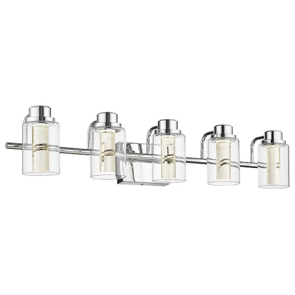 JAZAVA 32 in. 5-Light 3CCT Chrome LED Bathroom Vanity Light Over Mirror