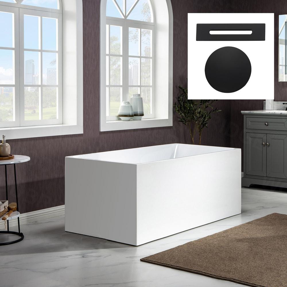 Ahri 59 in. Acrylic Flatbottom Rectangle Bathtub with Matte Black Overflow and Drain Included in White price history on PriceWatchPro