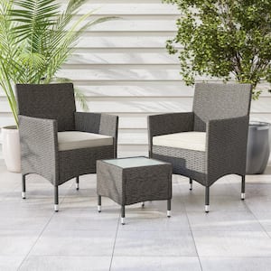Altair Gray 3-Piece Metal Patio Conversation Set with White/Tan Cushions