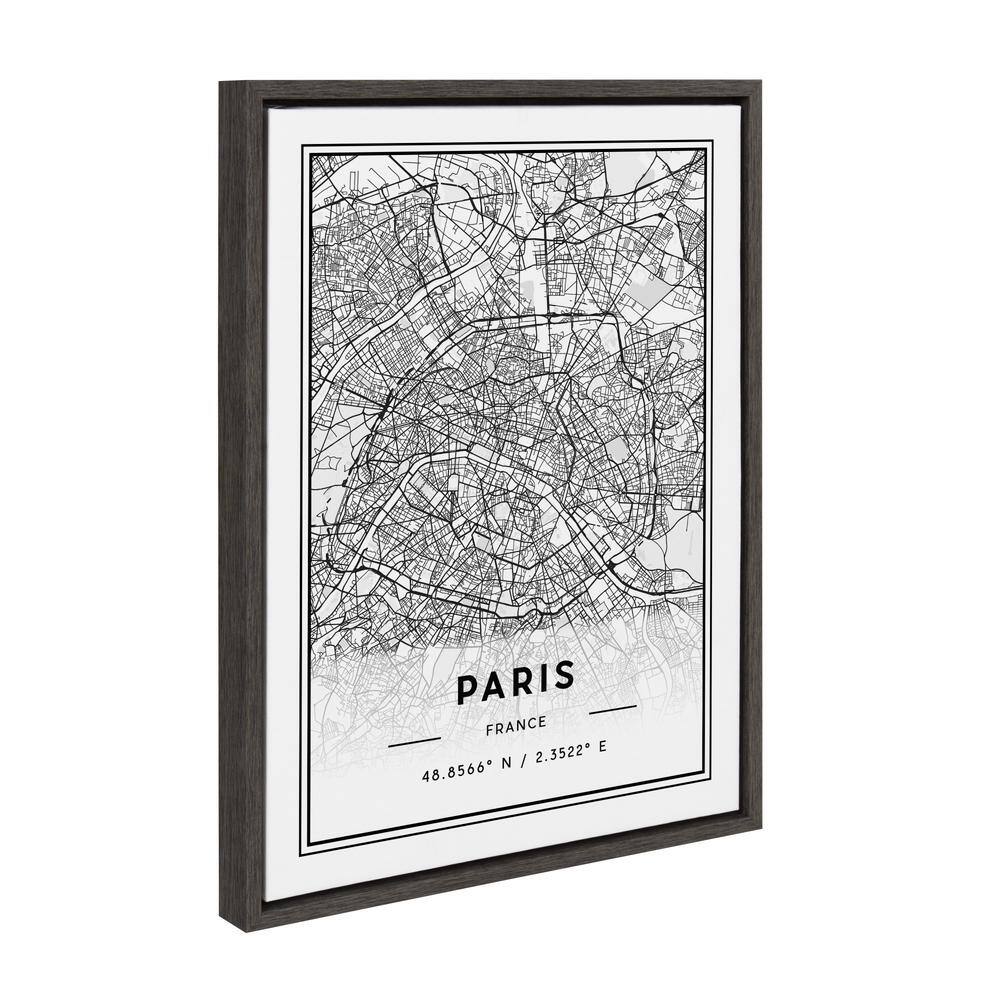 Paris Modern Map Black and White Framed Canvas Art