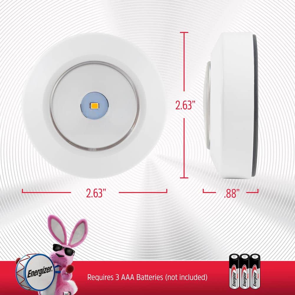White Round LED Battery-Powered Motion Sensor Puck Lights, 2-Pack