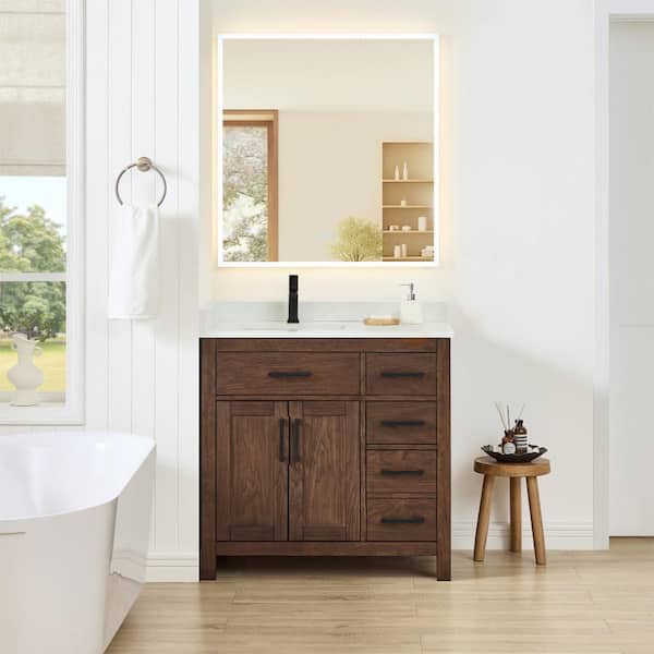 Beckett 36 in. Single Freestanding Dark Walnut Bath Vanity with Giotto Quartz Top