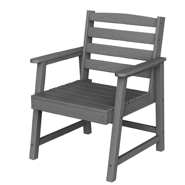 1-Piece HDPE Plastic Armchair Outdoor Dining Chair in Grey