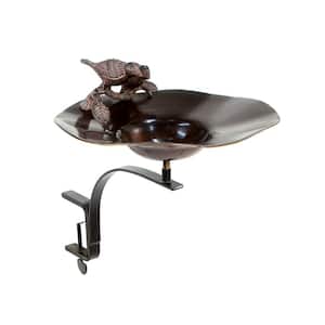 15.5 in. Tall Antique Patina Antiqued Birdbath with Birds and Rail Mount Bracket