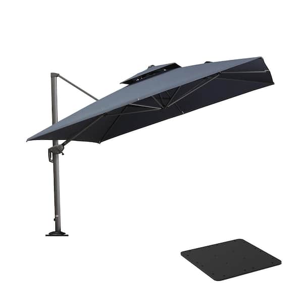 PURPLE LEAF 11 ft. Square 2-Tier Aluminum Cantilever 360° Rotation Patio Umbrella with Base Plate, Dark Gray