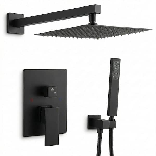 12 in. Shower System Single Handle 2-Spray Shower Faucet 2.5 GPM with Pressure Balance in Matte Black