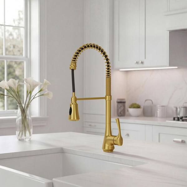 22.4 in. H Spring Stainless Steel 1-Handle 2-Spray Pull Down Sprayer Kitchen Faucet with 360° Swivel in Brushed Gold