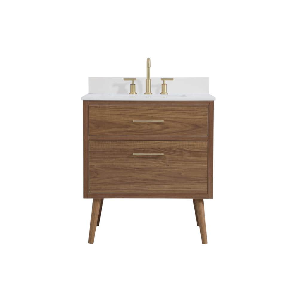 30 in. W Single Bath Vanity in Walnut with Engineered Stone Vanity Top in W