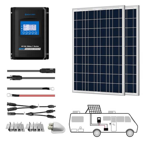 ACOPower 200-Watt Polycrystalline OffGrid Solar Power Kit with 2 x 100-Watt Solar  Panel, 30 Amp MPPT Charge Controller SPKP-200W30A - The Home Depot