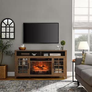 55 in. Freestanding Wooden Electric Fireplace TV Stand with KD Inserts Heater, Reclaimed Barnwood