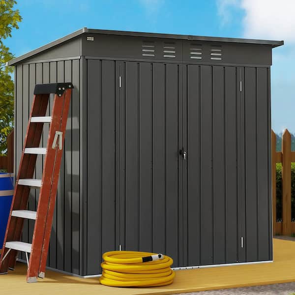 5 ft. W x 3 ft. D Outdoor Metal Tool Storage Shed with Sloping Roof, Steel Frame and Lockable Door, Black (15 sq. ft.)