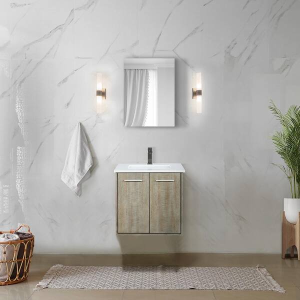 Lexora Fairbanks 24 in W x 20 in D Rustic Acacia Bath Vanity, Cultured Marble Top and Gun Metal Faucet Set