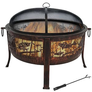 30 in. x 25 in. Steel Northwoods Fishing Wood Burning Fire Pit with Spark Screen
