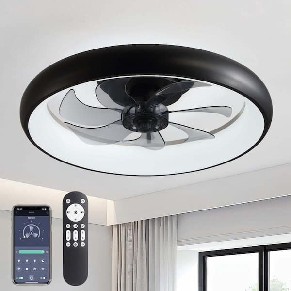 20 in. Modern Smart Indoor Black Low Profile Ceiling Fan with Dimmable LED Light Small Fandelier with Remote