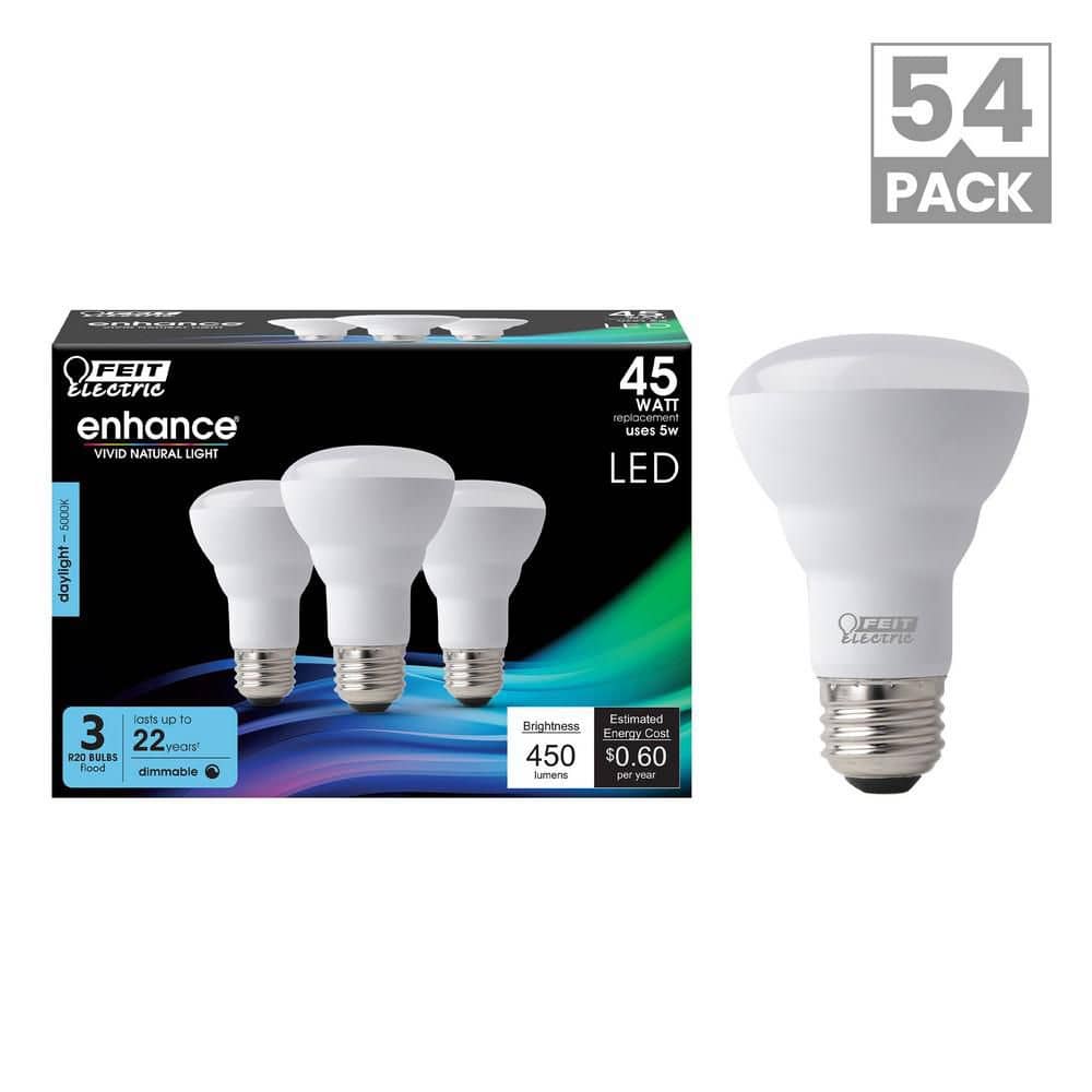 Feit Electric 45-Watt Equivalent R20 Dimmable CEC 90+ CRI Track Recessed CEC Title 20 E26 Flood LED Light Bulb Daylight 5000K(54-Pack)