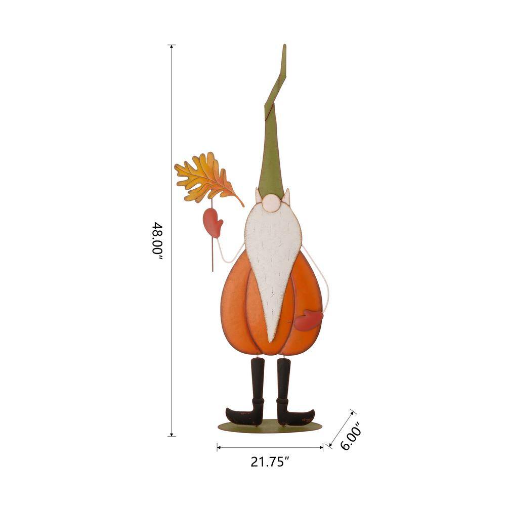 48" Tall Fall Metal Gnome with Pumpkin Body