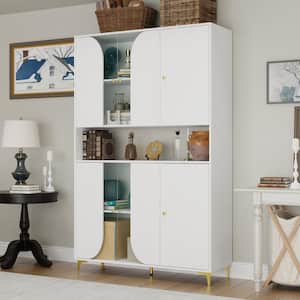 White Wood 47.2 in. W China Display Cabinet with Hutch, Tempered Glass Doors