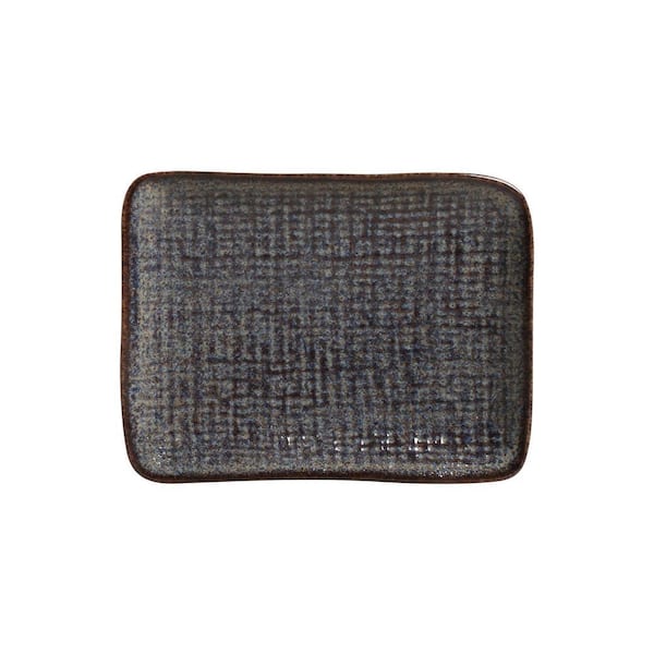 7.08 in. Titanium Dark Blue Stoneware Rectangular Platter Juta (Set of 4)
