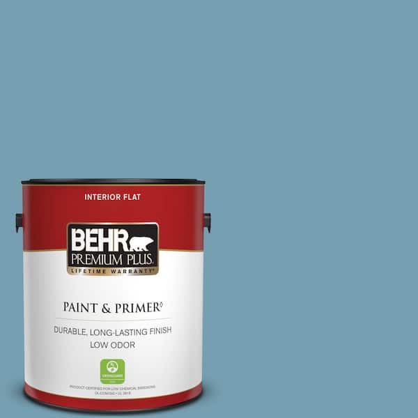 BEHR PREMIUM PLUS 1 gal. #S480-4 Saga Blue Flat Low Odor Interior Paint & Primer
