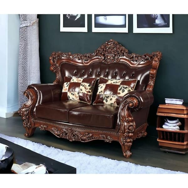 71 in. Espresso Solid Faux Leather 2-Seater Loveseat with Reclining