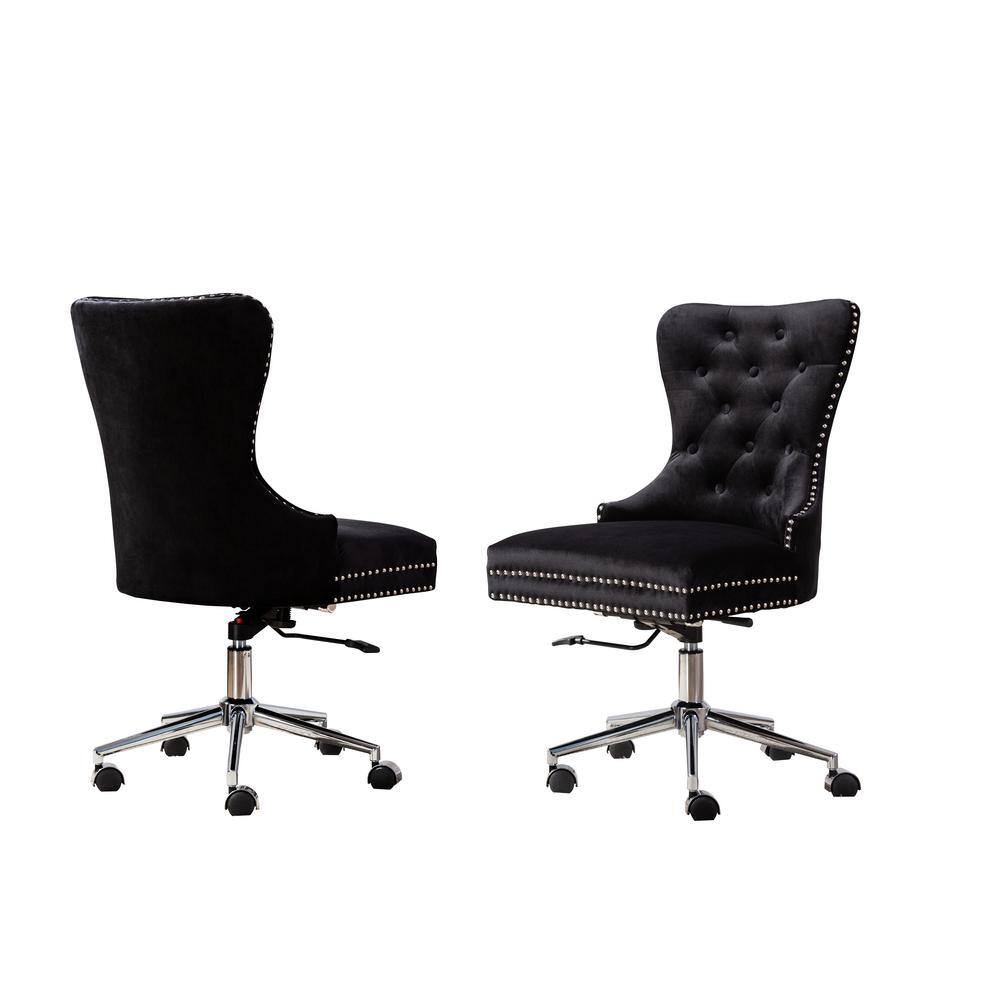 Best Quality Furniture James Black Velvet Fabric Adjustable Office