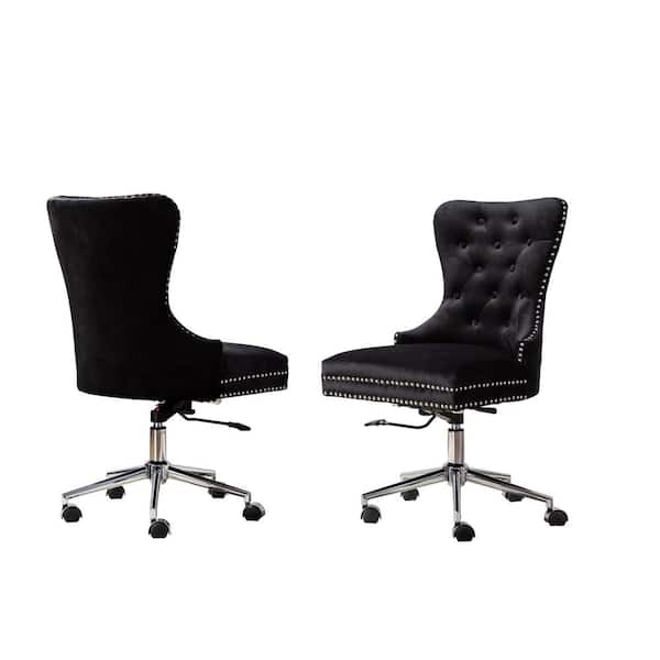 Best Quality Furniture James Black Velvet Fabric Adjustable Office Chairs
