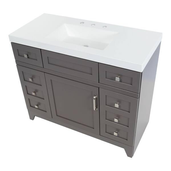 Rosedale 42 in. W x 19 in. D Bath Vanity in Taupe Gray with Cultured Marble Vanity Top in White with White Sink