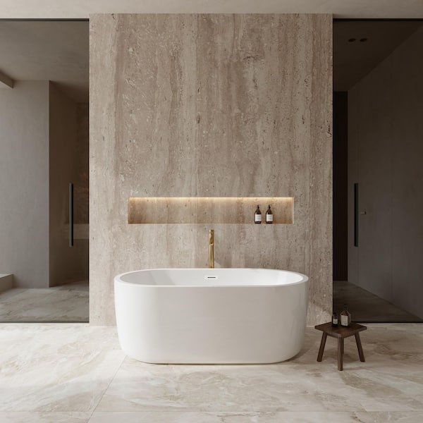 Wyndham Collection Juliette 60 in. Acrylic Flatbottom Bathtub in White with Shiny White Trim and Brushed Gold Faucet