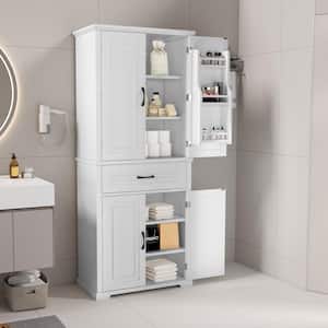 30 in. W x 16 in. D x 72 in. H White Wood Linen Cabinet with Drawer and Adjustable Shelf