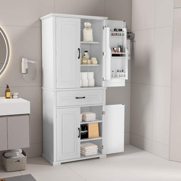 Qualler 30 in. W x 16 in. D x 72 in. H White Wood Linen Cabinet with Drawer and Adjustable Shelf