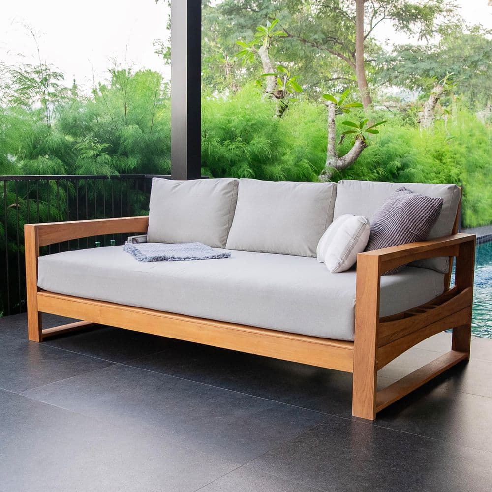 Palou Teak Wood Outdoor Loveseat with Oyster Cushion