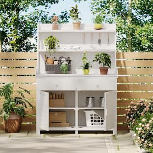 46 .1 in. W x 65 in. H Garden Potting White Fir Workbench Trellis with Storage Shelf Drawers Cabinet with Magnetic Doors