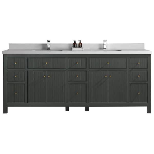 Willow Collections Sonoma 84 in. W x 22 in. D x 36 in. H Double Sink Bath Vanity in Dark Green with 2 in Carrara Quartz Vanity Top