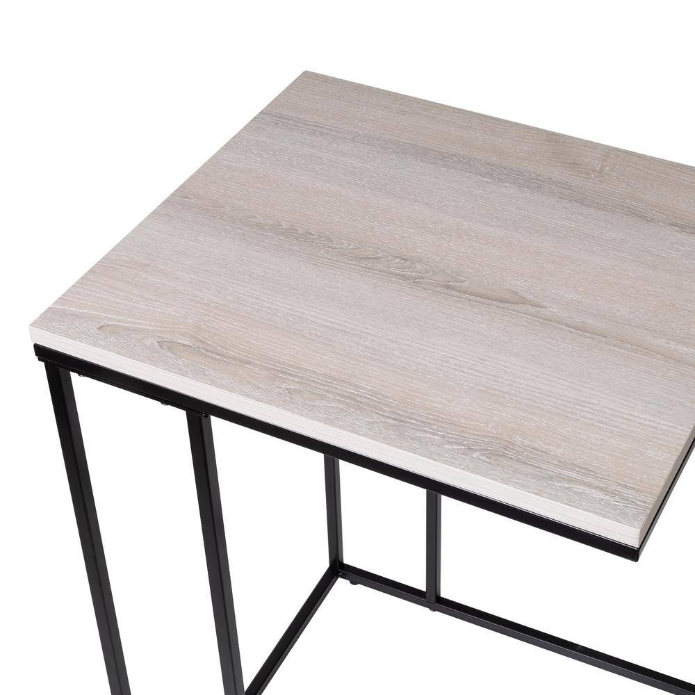 Natural Wood Grain and Matte Black Metal Square C-Shape End Table