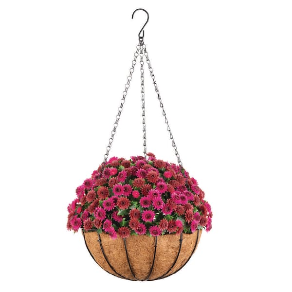 Artificial Hanging Mums in Coir Pot