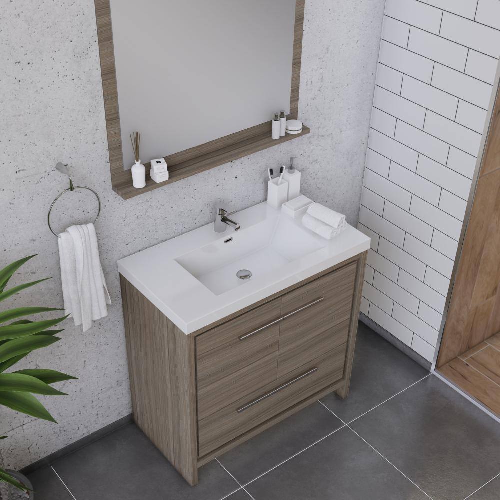 Sortino 36" Gray MDF Freestanding Bathroom Vanity with White Solid Surface Sink