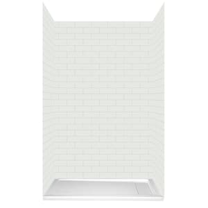 48 in. L x 34 in. W x 78 in. H 4-Piece Glue Up Alcove Shower Wall and Right Concealed Drain Base in White Subway