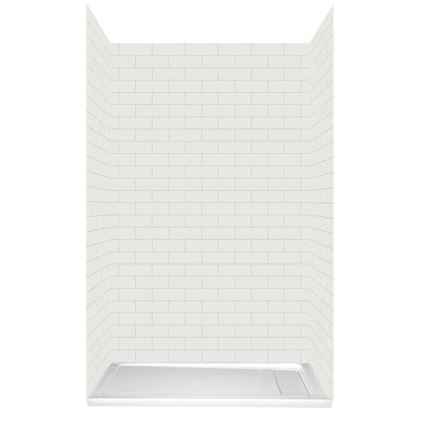 Glacier Bay 48 in. L x 34 in. W x 78 in. H 4-Piece Glue Up Alcove Shower Wall and Right Concealed Drain Base in White Subway