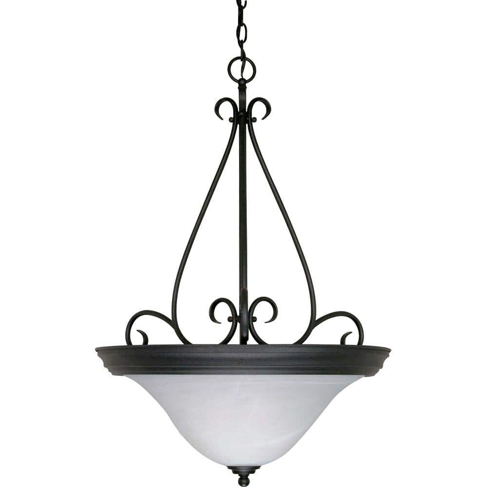 Textured Black 3-Light Pendant with Alabaster Glass Shades