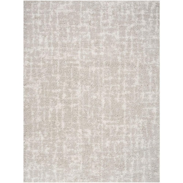 Nourison Modern Shag Grey Ivory 5 ft. x 7 ft. Abstract Contemporary Area Rug