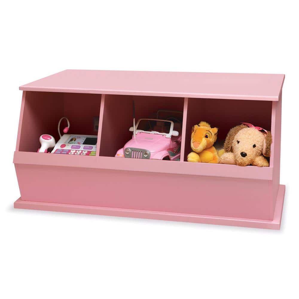 Pink Stackable MDF Three-Bin Kids Storage Cubby
