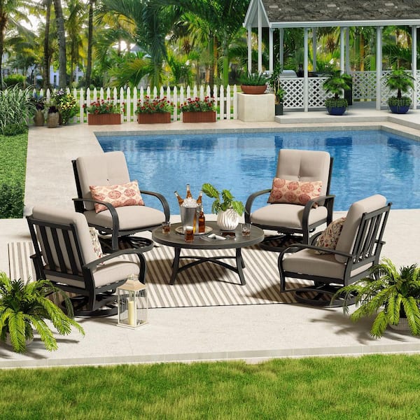 ULAX FURNITURE Chamber 5-Piece Aluminum Outdoor Conversation Set with Sunbrella Cushions