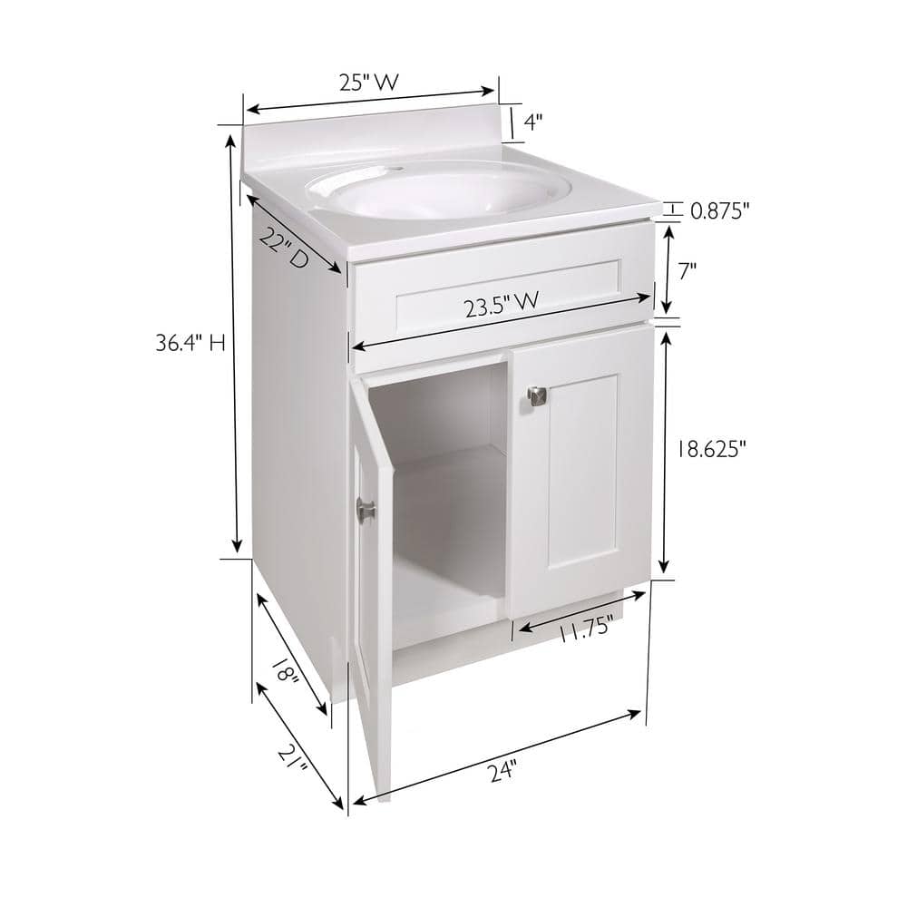 Brookings 25 Inch White Bathroom Vanity with Cultured Marble Top