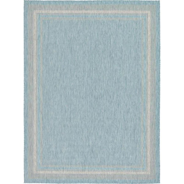 Unique Loom Outdoor Soft Border Aquamarine 9' 0 x 12' 0 Area Rug ...