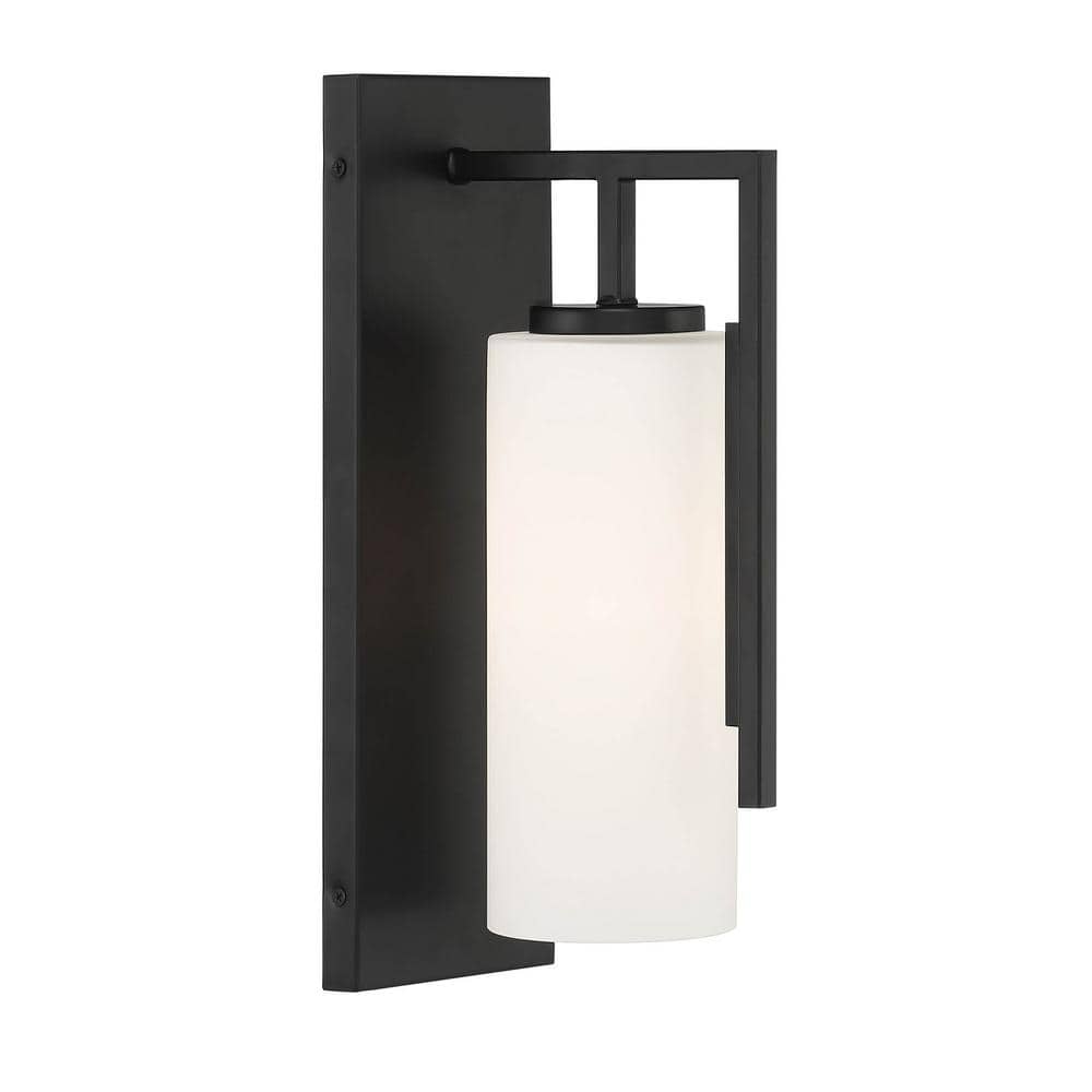 Cambria Modern Matte Black Wall Sconce with Etched Glass Shade