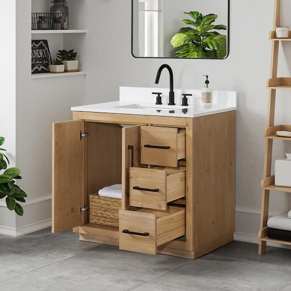 Bellavia 36 in. W x 22 in. D x 34 in. H Single Sink Bath Vanity in Weathered Fir with White Engineered Stone Top